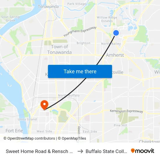 Sweet Home Road & Rensch Road to Buffalo State College map