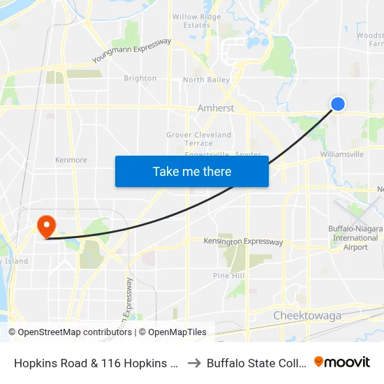 Hopkins Road & 116 Hopkins Road to Buffalo State College map