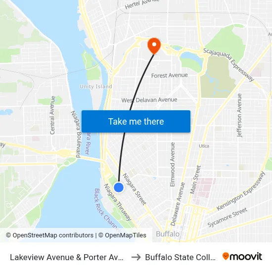 Lakeview Avenue & Porter Avenue to Buffalo State College map