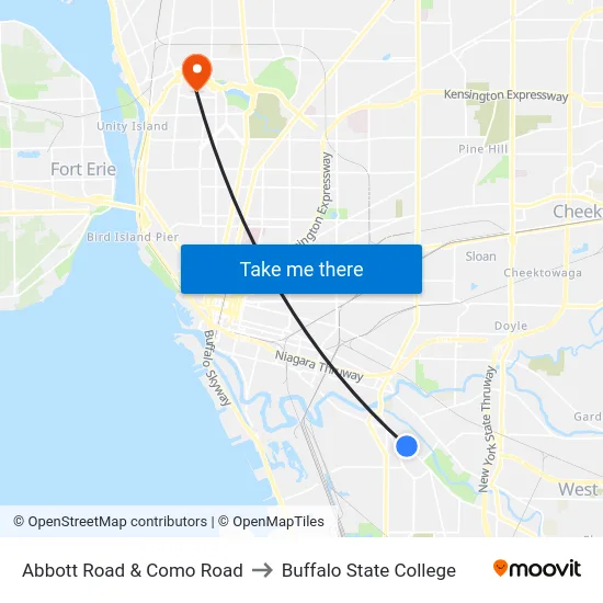 Abbott Road & Como Road to Buffalo State College map