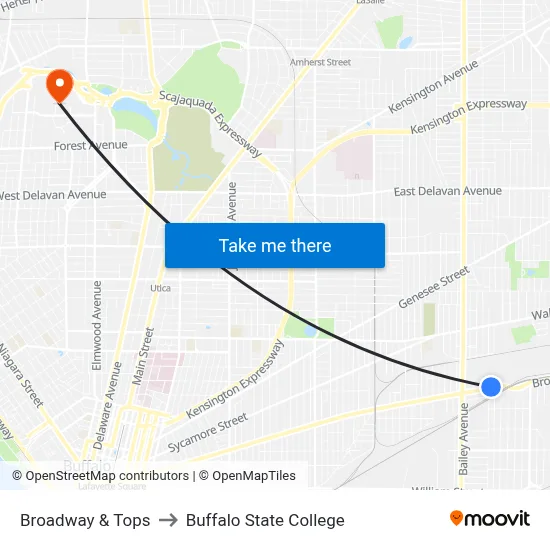 Broadway & Tops to Buffalo State College map