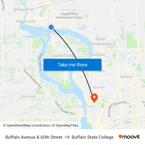 Buffalo Avenue & 60th Street to Buffalo State College map