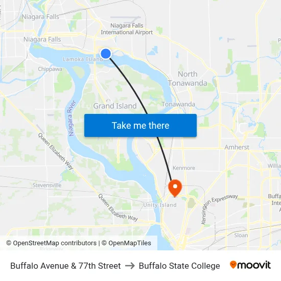 Buffalo Avenue & 77th Street to Buffalo State College map