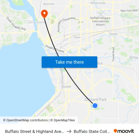 Buffalo Street & Highland Avenue to Buffalo State College map