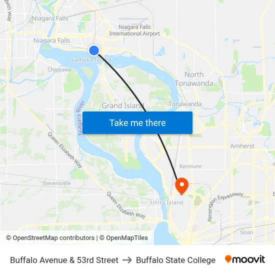 Buffalo Avenue & 53rd Street to Buffalo State College map