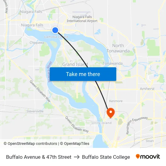 Buffalo Avenue & 47th Street to Buffalo State College map