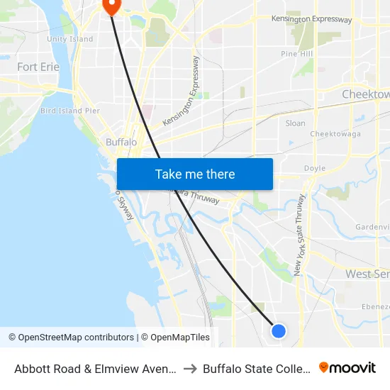 Abbott Road & Elmview Avenue to Buffalo State College map