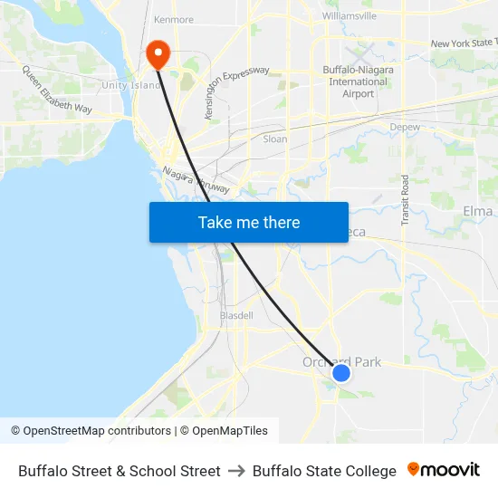 Buffalo Street & School Street to Buffalo State College map