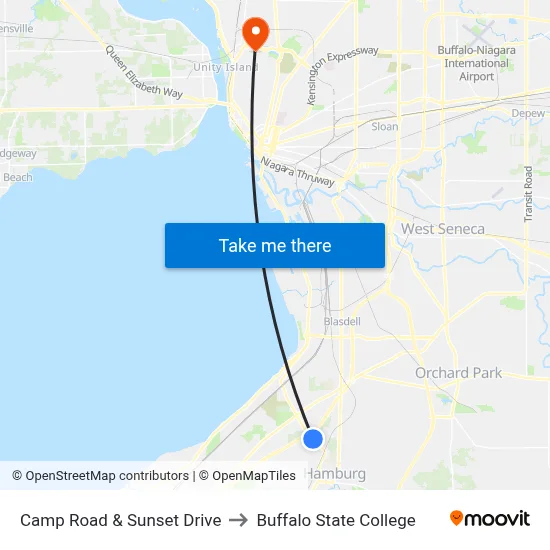 Camp Road & Sunset Drive to Buffalo State College map