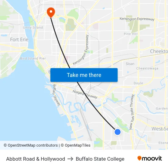 Abbott Road & Hollywood to Buffalo State College map
