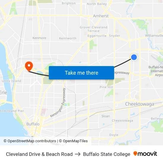 Cleveland Drive & Beach Road to Buffalo State College map