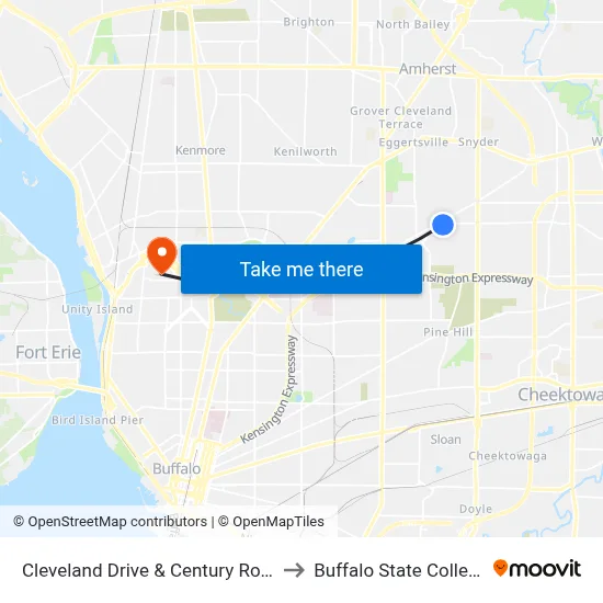 Cleveland Drive & Century Road to Buffalo State College map