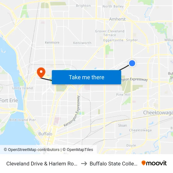 Cleveland Drive & Harlem Road to Buffalo State College map
