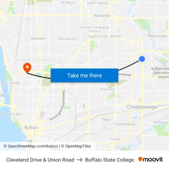 Cleveland Drive & Union Road to Buffalo State College map