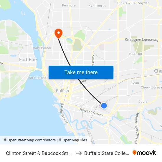 Clinton Street & Babcock Street to Buffalo State College map