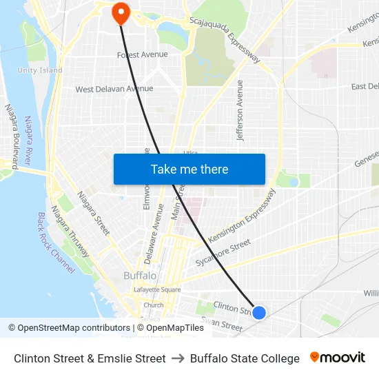 Clinton Street & Emslie Street to Buffalo State College map