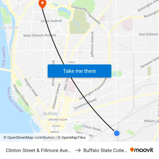 Clinton Street & Fillmore Avenue to Buffalo State College map
