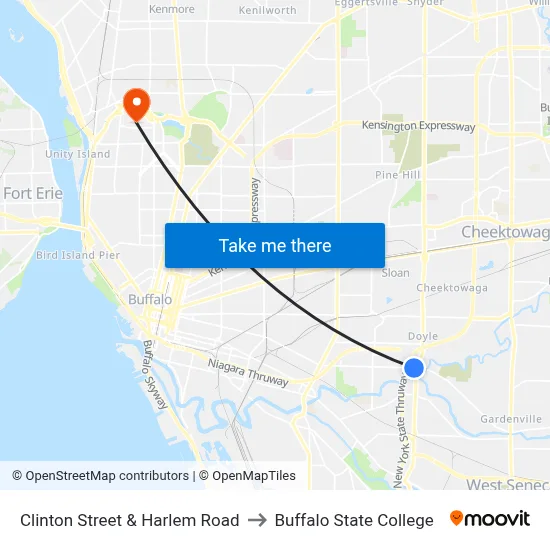 Clinton Street & Harlem Road to Buffalo State College map