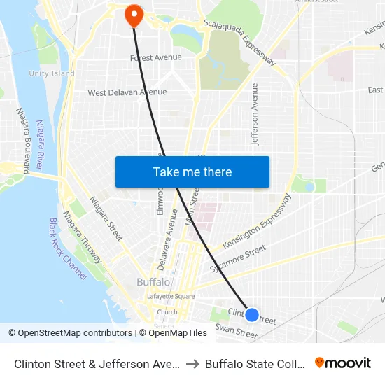 Clinton Street & Jefferson Avenue to Buffalo State College map