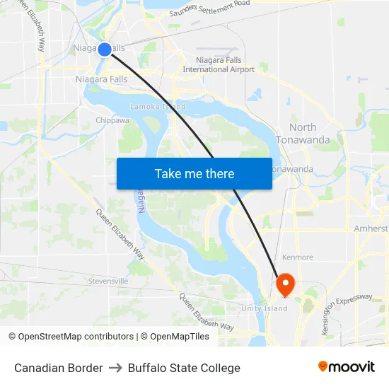Canadian Border to Buffalo State College map
