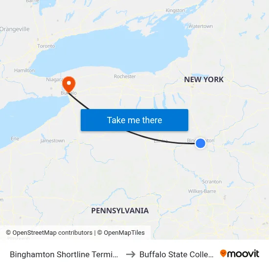 Binghamton Shortline Terminal to Buffalo State College map