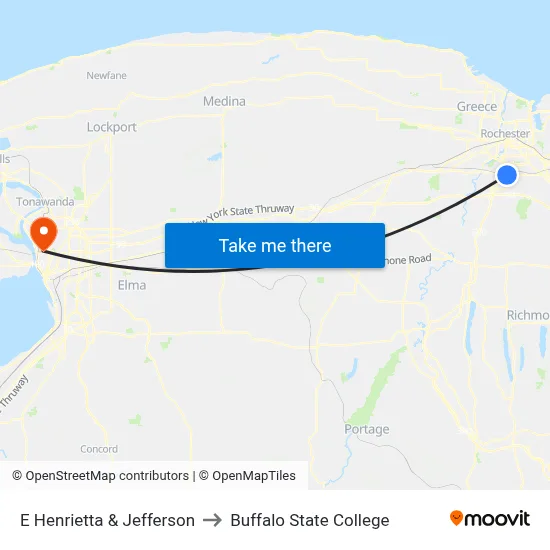 E Henrietta & Jefferson to Buffalo State College map