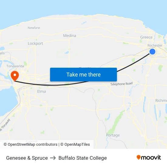Genesee & Spruce to Buffalo State College map