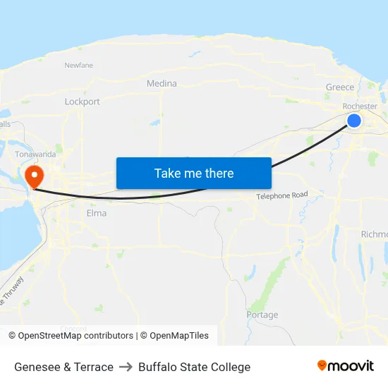 Genesee & Terrace to Buffalo State College map