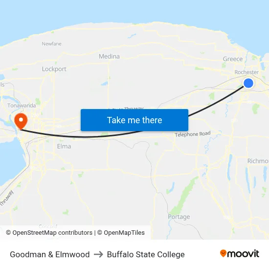 Goodman & Elmwood to Buffalo State College map