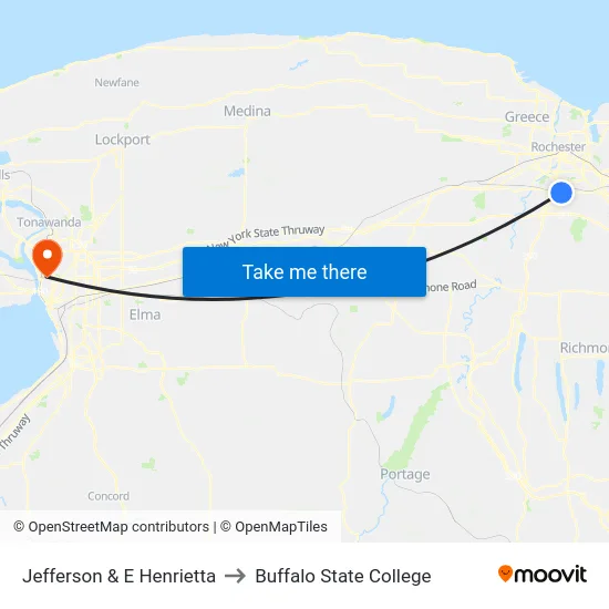Jefferson & E Henrietta to Buffalo State College map