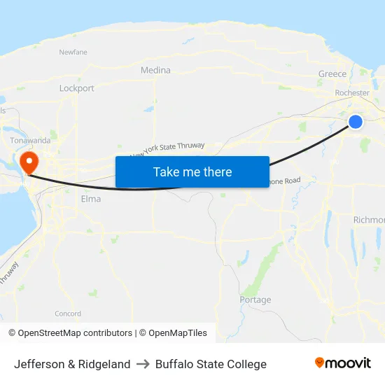 Jefferson & Ridgeland to Buffalo State College map