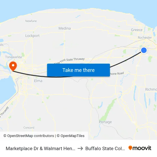 Marketplace Dr & Walmart Henrietta to Buffalo State College map