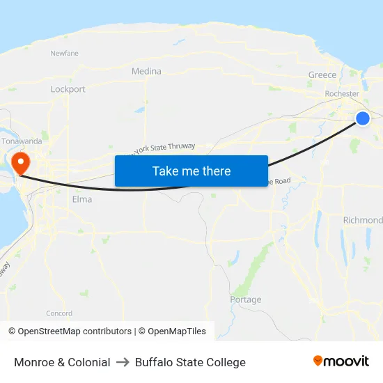 Monroe & Colonial to Buffalo State College map