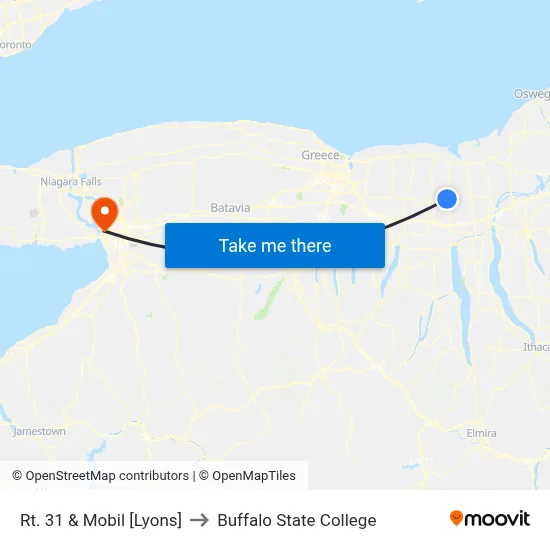 Rt. 31 & Mobil [Lyons] to Buffalo State College map