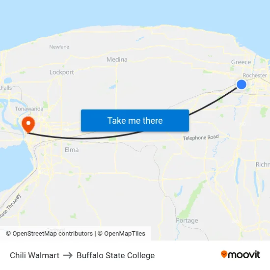 Chili Walmart to Buffalo State College map