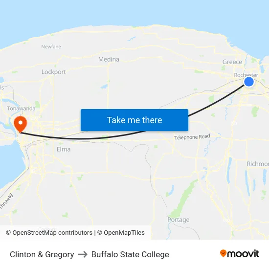 Clinton & Gregory to Buffalo State College map
