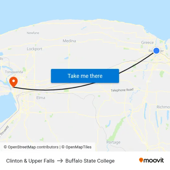 Clinton & Upper Falls to Buffalo State College map