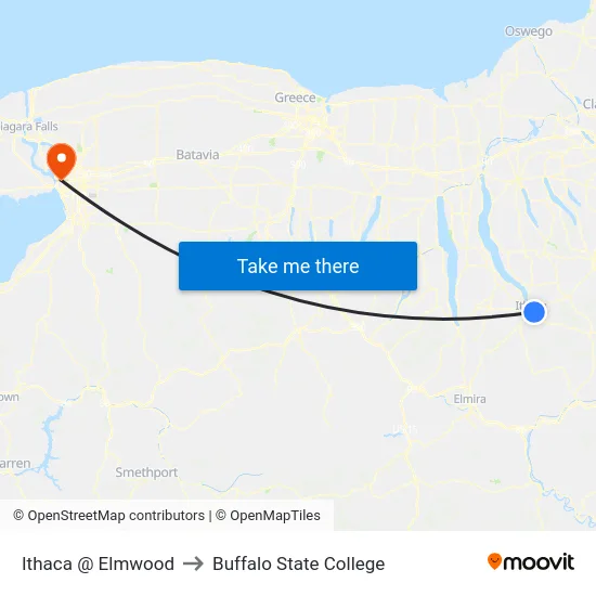 Ithaca @ Elmwood to Buffalo State College map