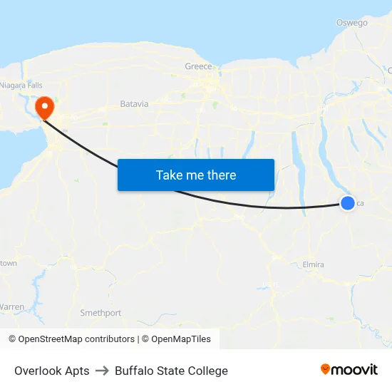 Overlook Apts to Buffalo State College map