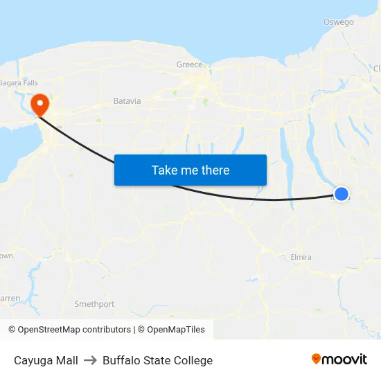 Cayuga Mall to Buffalo State College map