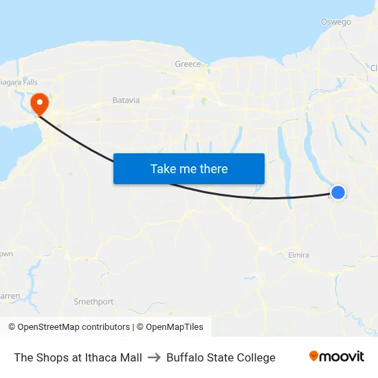 The Shops at Ithaca Mall to Buffalo State College map