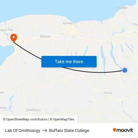 Lab Of Ornithology to Buffalo State College map