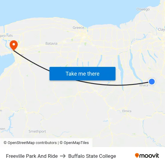 Freeville Park And Ride to Buffalo State College map