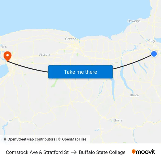 Comstock Ave & Stratford St to Buffalo State College map