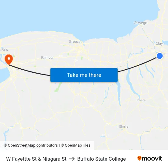 W Fayettte St & Niagara St to Buffalo State College map