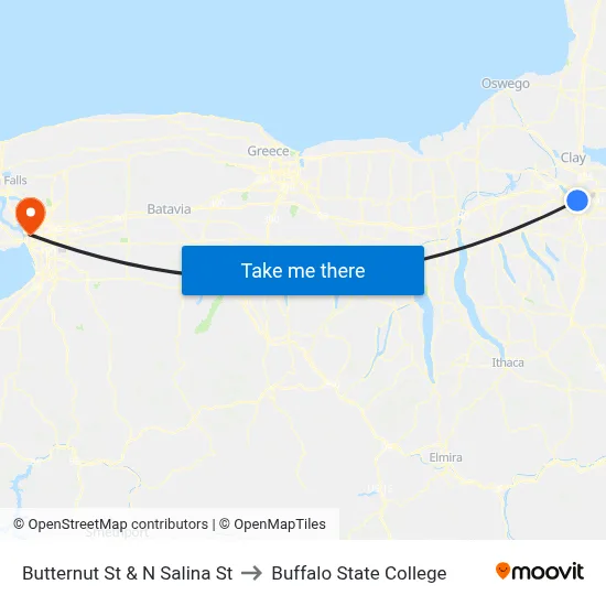 Butternut St & N Salina St to Buffalo State College map