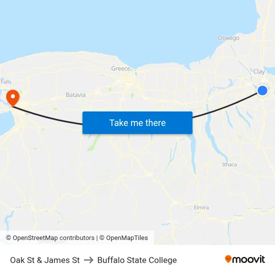 Oak St & James St to Buffalo State College map