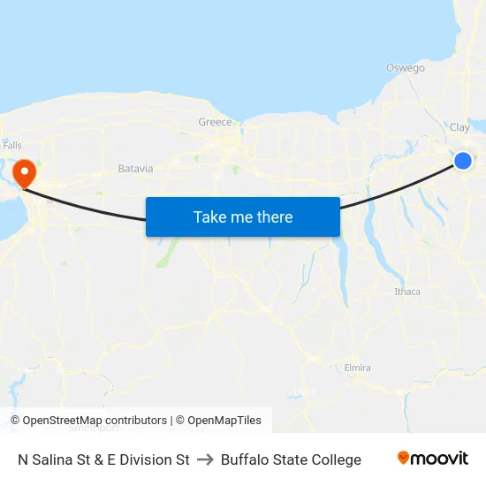 N Salina St & E Division St to Buffalo State College map