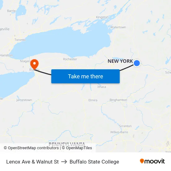 Lenox Ave & Walnut St to Buffalo State College map