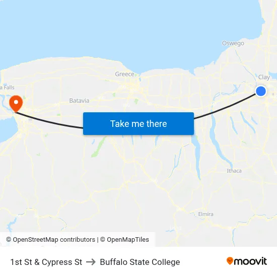 1st St & Cypress St to Buffalo State College map